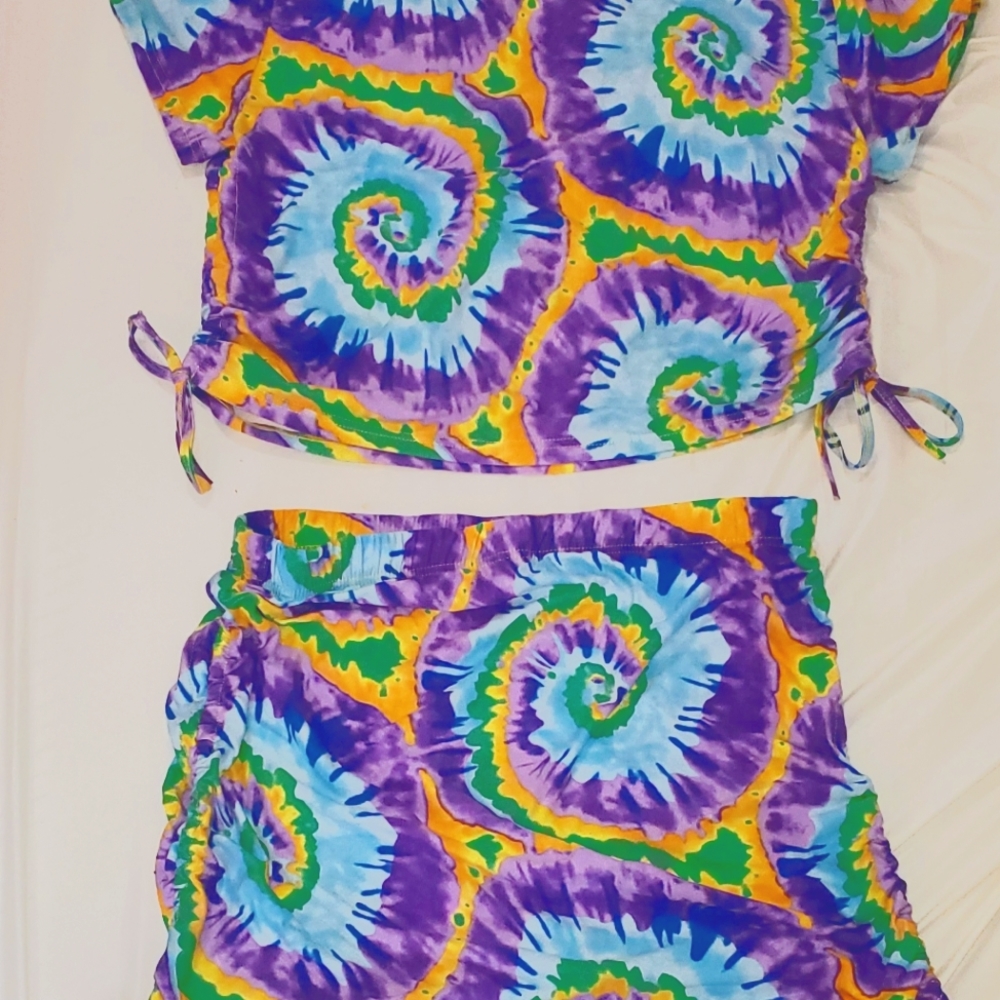 2 pcs tye-dye mini skirt set